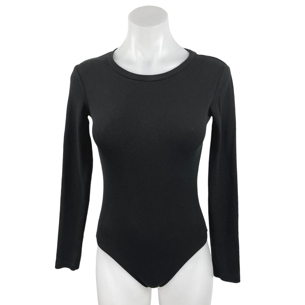 Zara Black Pullover Long Sleeve Crew Neck Knit One Piece Bodysuit Top Size S